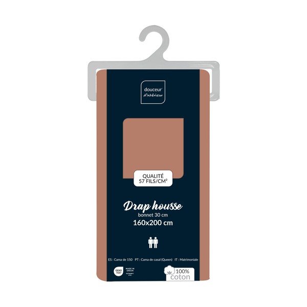 Napínacia bavlnená plachta v lososovej farbe 160x200 cm Lina – douceur d'intérieur-image-2