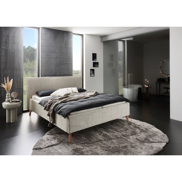 Krémovobiela čalúnená dvojlôžková posteľ s úložným priestorom s roštom 160x200 cm Riva – Meise Möbel-image-1