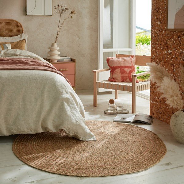 Jutový okrúhly koberec v lososovej farbe/v prírodnej farbe ø 133 cm Capri – Flair Rugs-image-1