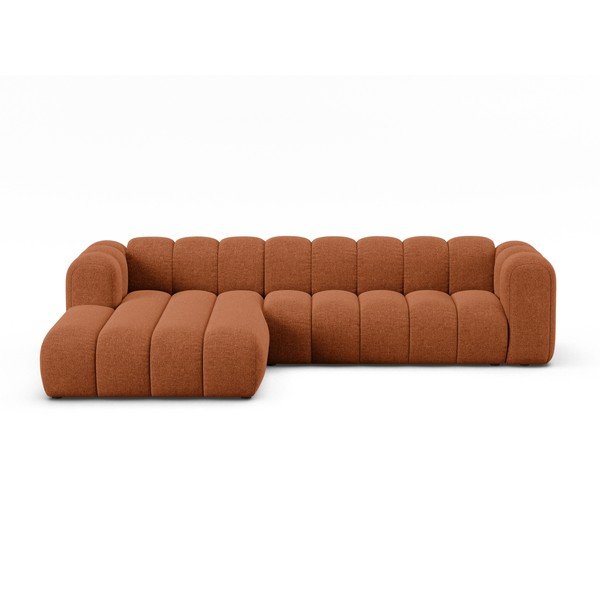 Ženilková rohová pohovka v tehlovej farbe (ľavý roh/s leňoškou) Lupine – Micadoni 