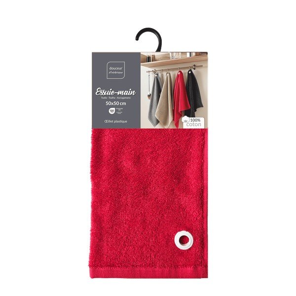 Červený froté bavlnený uterák 50x50 cm Cuistot – douceur d'intérieur-image-3