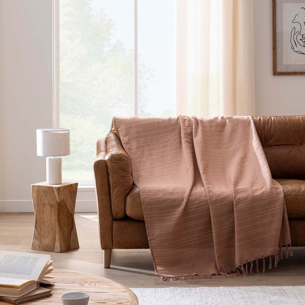 Bavlnený pléd v terakotovej farbe 125x150 cm Lilia – douceur d'intérieur-image-1