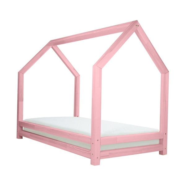 Ružová detská posteľ z lakovaného smrekového dreva Benlemi Funny, 80 × 160 cm
