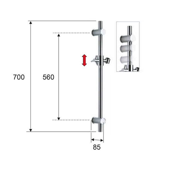 Biela nástenná mosadzná sprchová tyč s posuvným držiakom 70 cm – Sapho-image-3