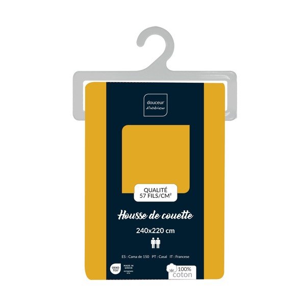 Žltá bavlnená obliečka na perinu na dvojlôžko/predĺžená 240x220 cm Lina – douceur d'intérieur-image-2