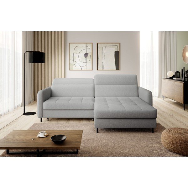 Sivá rozkladacia/s úložným priestorom rohová pohovka z textílie buklé (pravý roh/s leňoškou) Gomsi – ELTAP-image-1