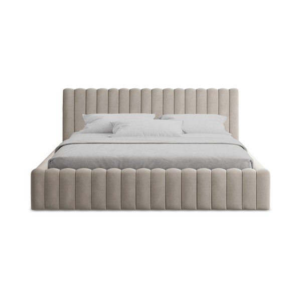 Taupe čalúnená dvojlôžková posteľ s úložným priestorom s roštom 140x200 cm Lemi – Makamii-image-4