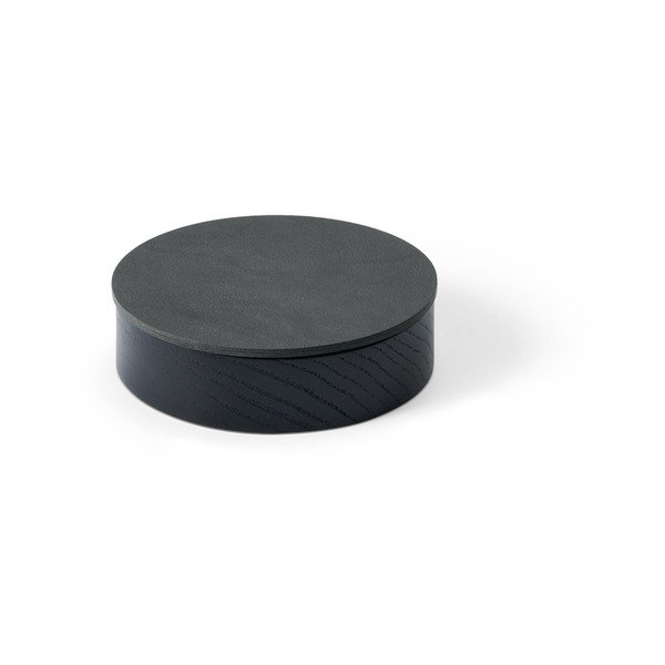 Čierny/antracitový drevený/z eko kože úložný box s vekom/dekoratívny ø 11x3,5 cm Circle Nupo – LIND DNA
