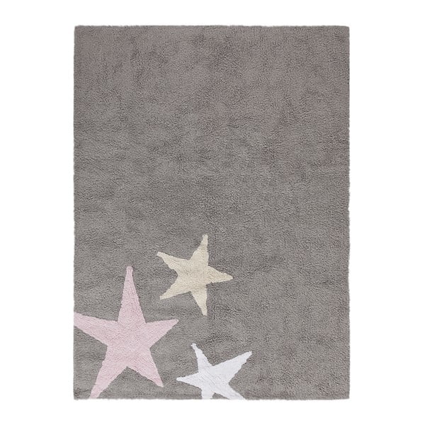 Sivý bavlnený ručne vyrobený koberec s ružovou hviezdou Lorena Canals Three Stars, 120 x 160 cm