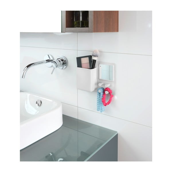 Biely silikónový nástenný organizér s háčikmi a zrkadlom Wenko Ampio-image-4