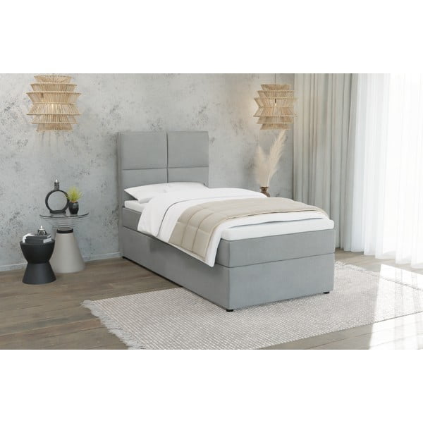 Svetlosivá čalúnená jednolôžková posteľ s úložným priestorom s roštom 90x200 cm Lena – Ropez-image-1