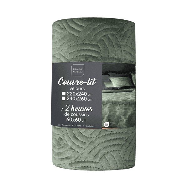 Zelená zamatová súprava prikrývky a obliečky na vankúš 240x260 cm Solange – douceur d'intérieur
