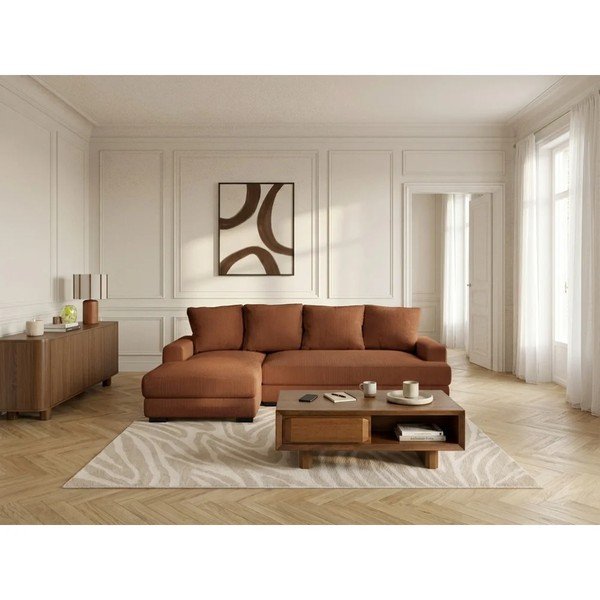 Oranžová menčestrová rozkladacia/s úložným priestorom rohová pohovka (ľavý roh/s leňoškou) Campi – Bobochic Paris-image-1