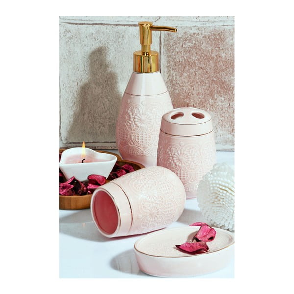 Ružový kúpeľňový set z keramiky Girly