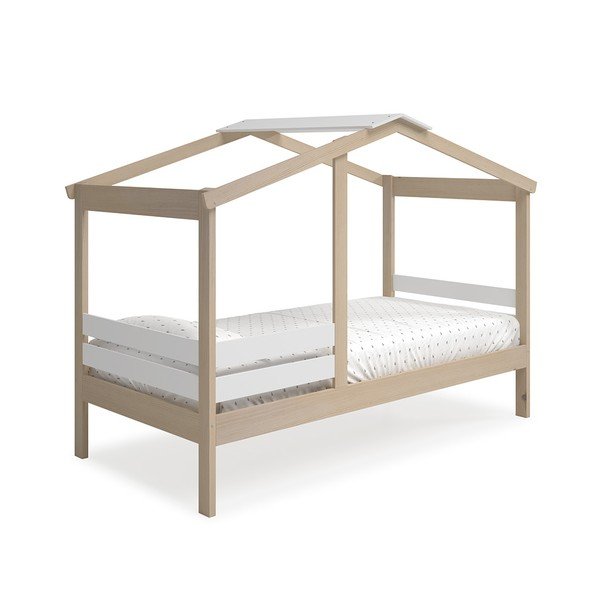 Biela/prírodná domčeková detská posteľ v dekore borovice 90x190 cm Angel - Marckeric-image-3