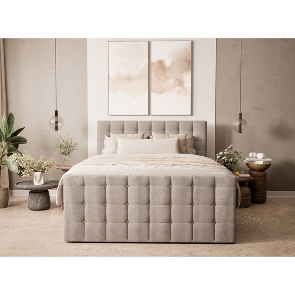 Béžová boxspring posteľ s úložným priestorom 200x200 cm Tasca – Maison de Rêve-image-4