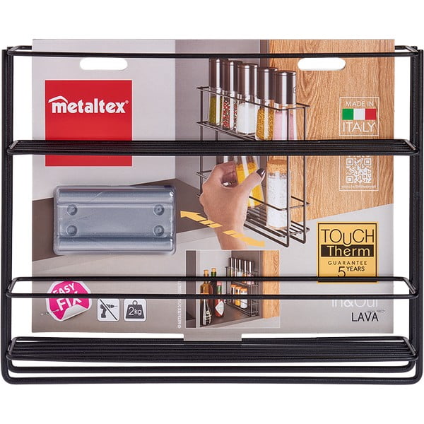 Čierna výsuvná nástenná dvojposchodová polica na korenie Metaltex Lava-image-3
