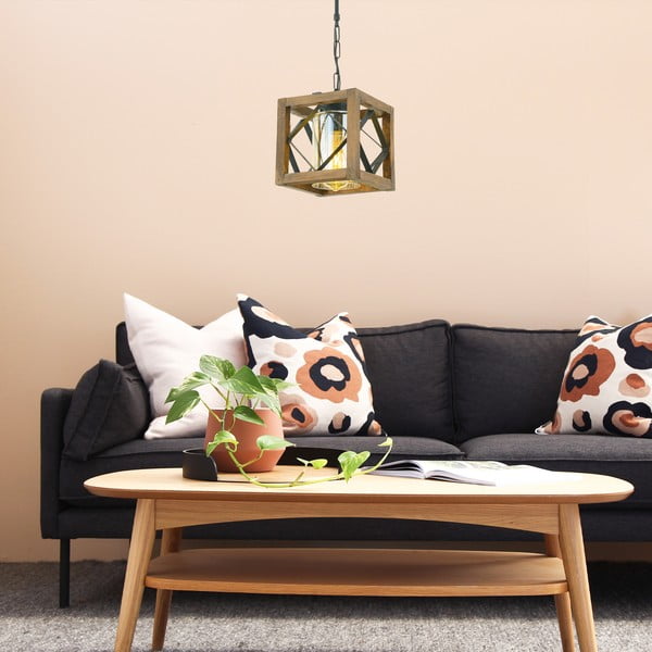 Hnedé závesné svietidlo s dreveným tienidlom/s kovovým tienidlom Zikzak Cam – Opviq lights-image-1