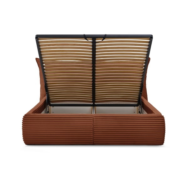 Čalúnená dvojlôžková posteľ v tehlovej farbe s úložným priestorom a roštom 180x200 cm Jade – Bobochic Paris-image-4