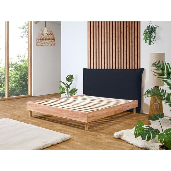 Tmavomodrá/prírodná dvojlôžková posteľ s roštom 160x200 cm Charlie – Bobochic Paris-image-1