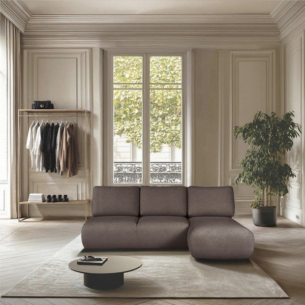 Hnedá rohová pohovka z textílie buklé (pravý roh/s leňoškou) Mirel – Rodier-image-1