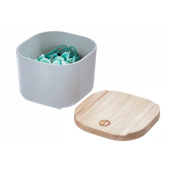 Sivý úložný box s vekom z dreva paulownia iDesign Eco, 9 x 9 cm-image-3