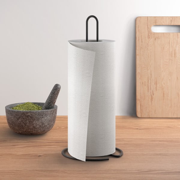Matne čierny oceľový stojan na papierové utierky ø 14 cm Lava – Metaltex-image-1