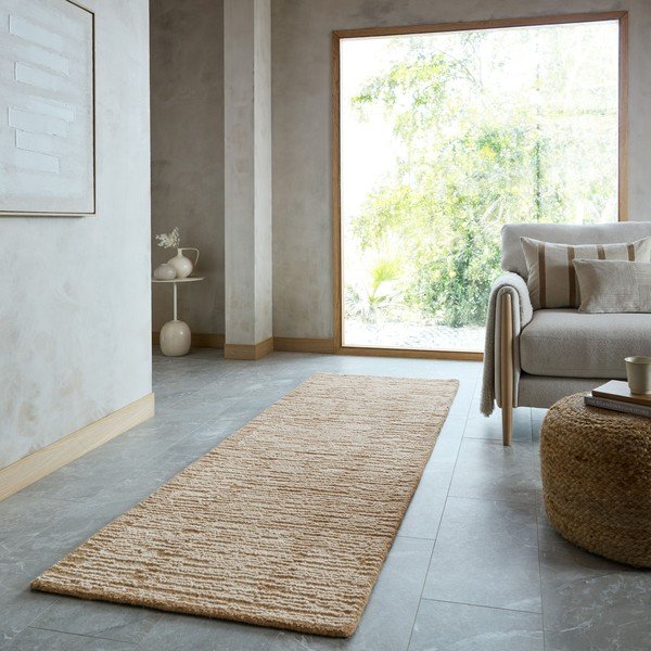 Ručne tkaný vlnený behúň v prírodnej farbe 80x230 cm Harris Modula Wool – Flair Rugs-image-1