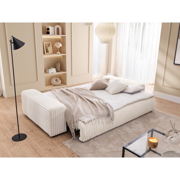 Krémovobiela menčestrová rozkladacia/s úložným priestorom pohovka 260 cm Justin  – Ropez-image-4