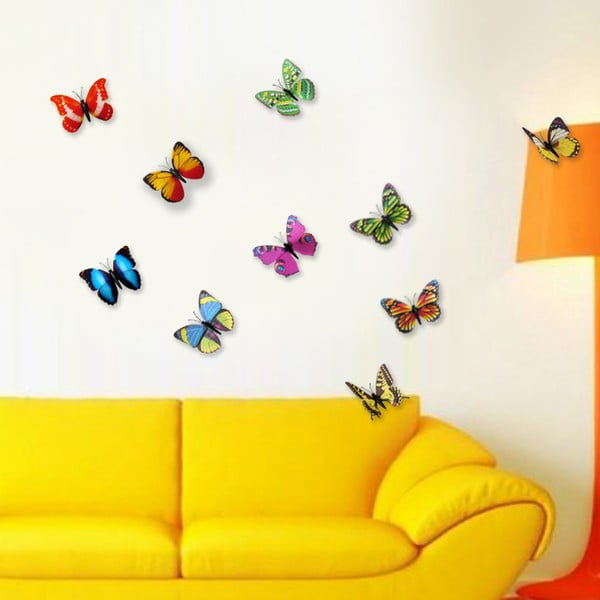 Trojrozmerné samolepky motýlikov Walplus 3D Colorful Butterflies