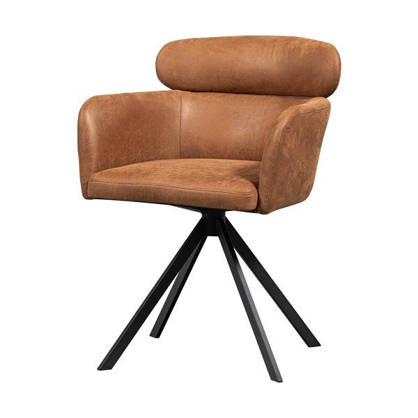 Koňakovohnedé čalúnené jedálenské kreslo s podrúčkami Fenne – WOOOD-image-3