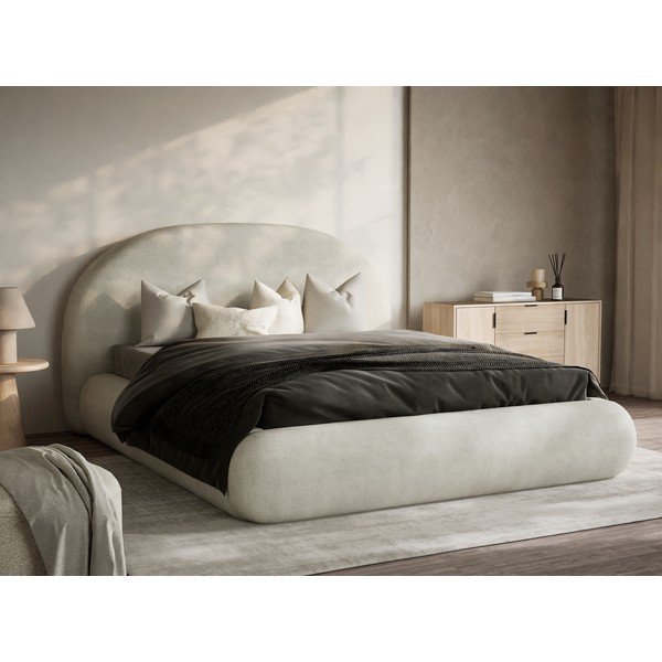 Krémová čalúnená dvojlôžková posteľ s úložným priestorom s roštom 180x200 cm Maumere – Maison de Rêve-image-1