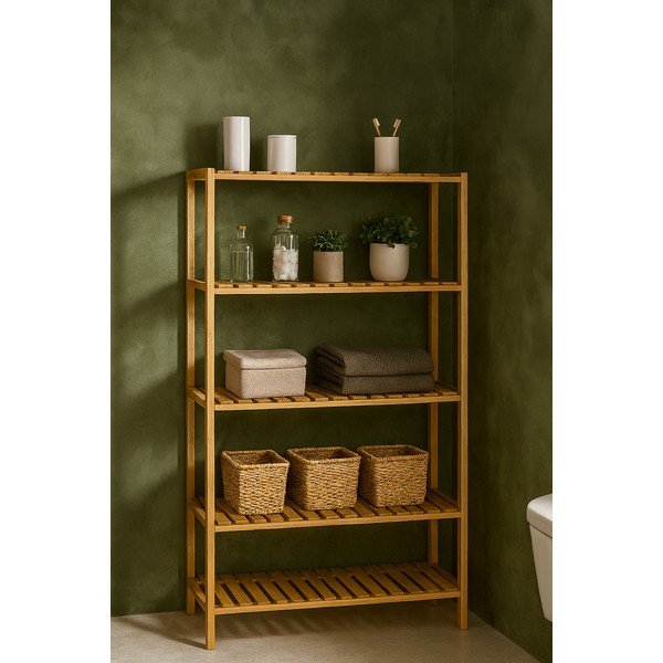 Bambusový kúpeľňový regál v prírodnej farbe 60x130 cm Skaren – Bonami Essentials-image-1