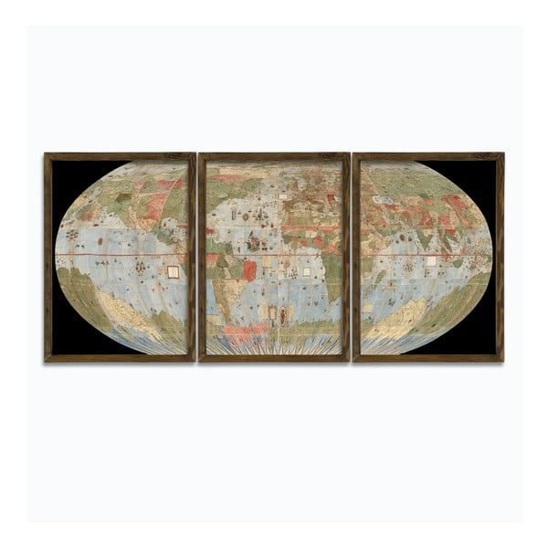 3-dielny obraz v drevenom ráme Globe