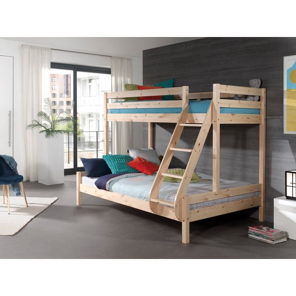 Poschodová detská posteľ z borovicového dreva 140x200/90x200 cm v prírodnej farbe Pino - Vipack-image-1