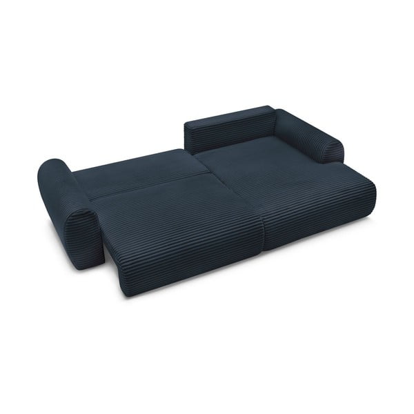 Tmavomodrá menčestrová rozkladacia rohová pohovka (pravý roh) Lucien – Bobochic Paris-image-4