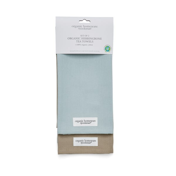 Súprava 2 modro-hnedých bavlnených utierok Cooksmart ® Herringbone, 45 x 65 cm