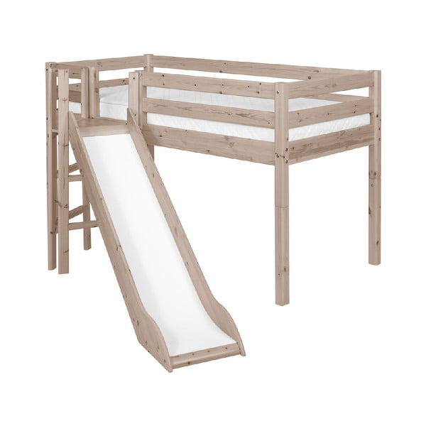 Hnedá stredne vysoká detská posteľ z borovicového dreva so šmykľavkou Flexa Classic, 90 × 200 cm