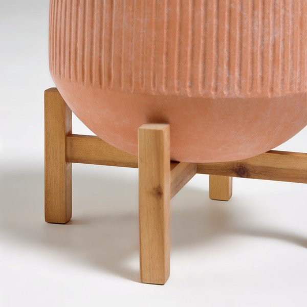 Terakotový kvetináč na drevenom podstavci Kave Home Denpasar, ⌀ 33 cm-image-1