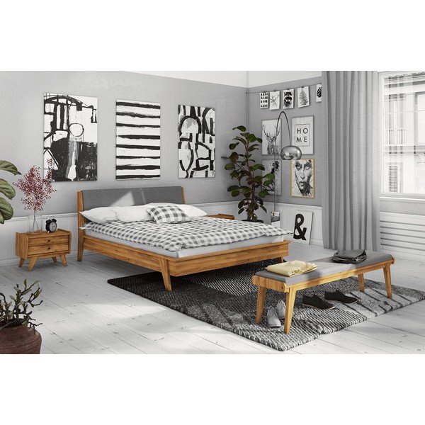 Lavica z dubového dreva so svetlosivým sedákom Retro - The Beds-image-1