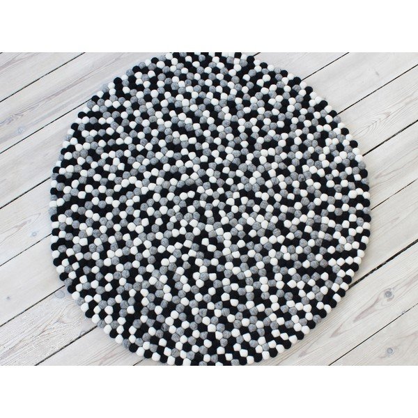Čierno-biely guľôčkový vlnený koberec Wooldot Ball rugs, ⌀ 200 cm-image-1
