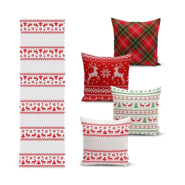 Súprava 4 vianočných obliečok na vankúš a behúň na stôl Minimalist Cushion Covers Nordic Knit