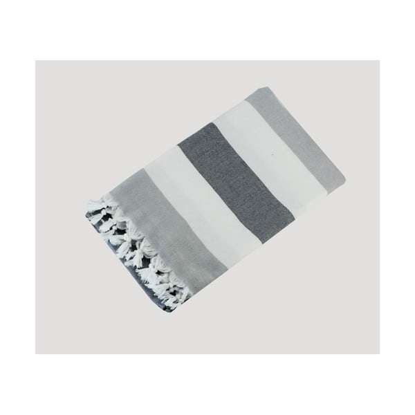 Sivo-biela ručne tkaná osuška z prémiovej bavlny Homemania Turkish Hammam, 90 × 180 cm