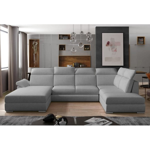 Svetlosivá rozkladacia rohová pohovka (pravý roh/do tvaru "U") Evanell – ELTAP-image-1