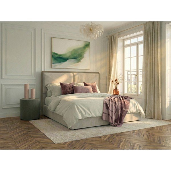 Béžová/taupe čalúnená dvojlôžková posteľ s úložným priestorom s roštom 180x200 cm Mara – Bobochic Paris-image-1