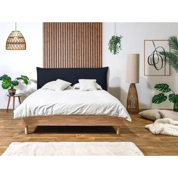 Tmavomodrá/prírodná dvojlôžková posteľ s roštom 160x200 cm Charlie – Bobochic Paris-image-2