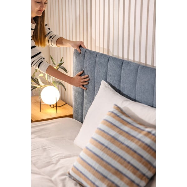 Modrá čalúnená dvojlôžková posteľ s úložným priestorom s roštom 160x200 cm Myra Slim Line – Bonami Selection-image-3