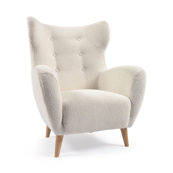 Biele kreslo z textílie buklé Patio – Kave Home