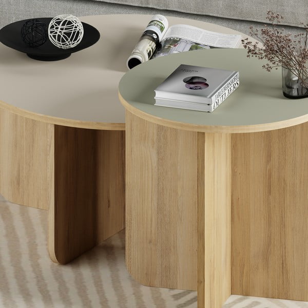 Krémovobiele/v prírodnej farbe okrúhle konferenčné stolíky v súprave 2 ks v dekore duba ø 70 cm Hillary – Marckeric-image-3