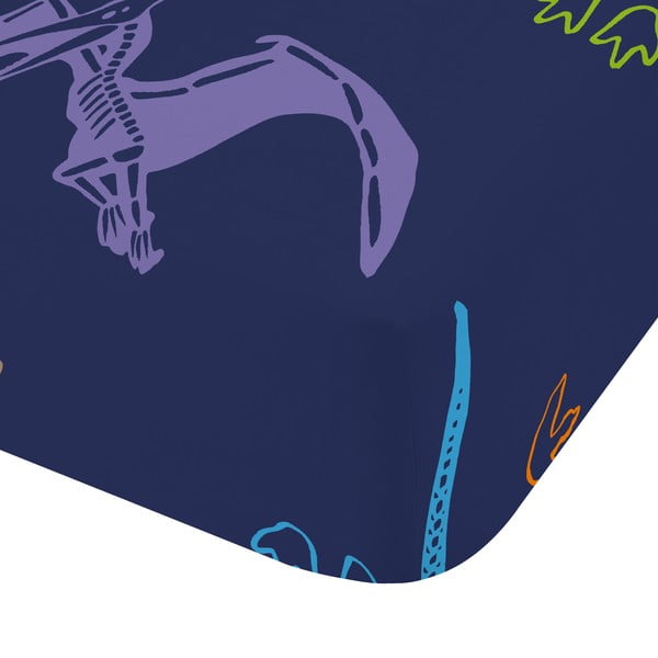 Modrá napínacia detská plachta na jednolôžko 90x190 cm Prehistoric Dinosaurs – Catherine Lansfield